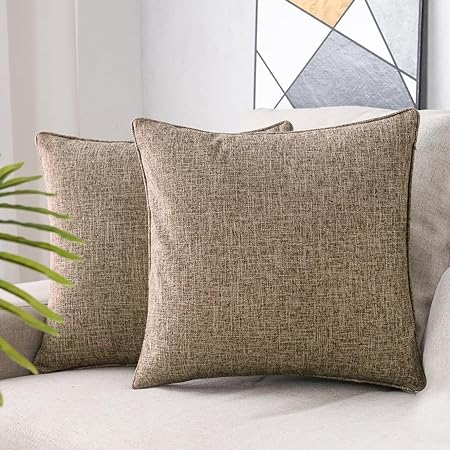 Brown Linen Decorative Throw Pillow Covers 40x40 cm Set of 2