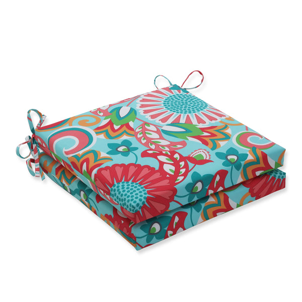 Sophia Turquoise/Coral Squared Corners Seat Cushion 50.8 x 50.8 x 7.62 cm (Set Of 2)