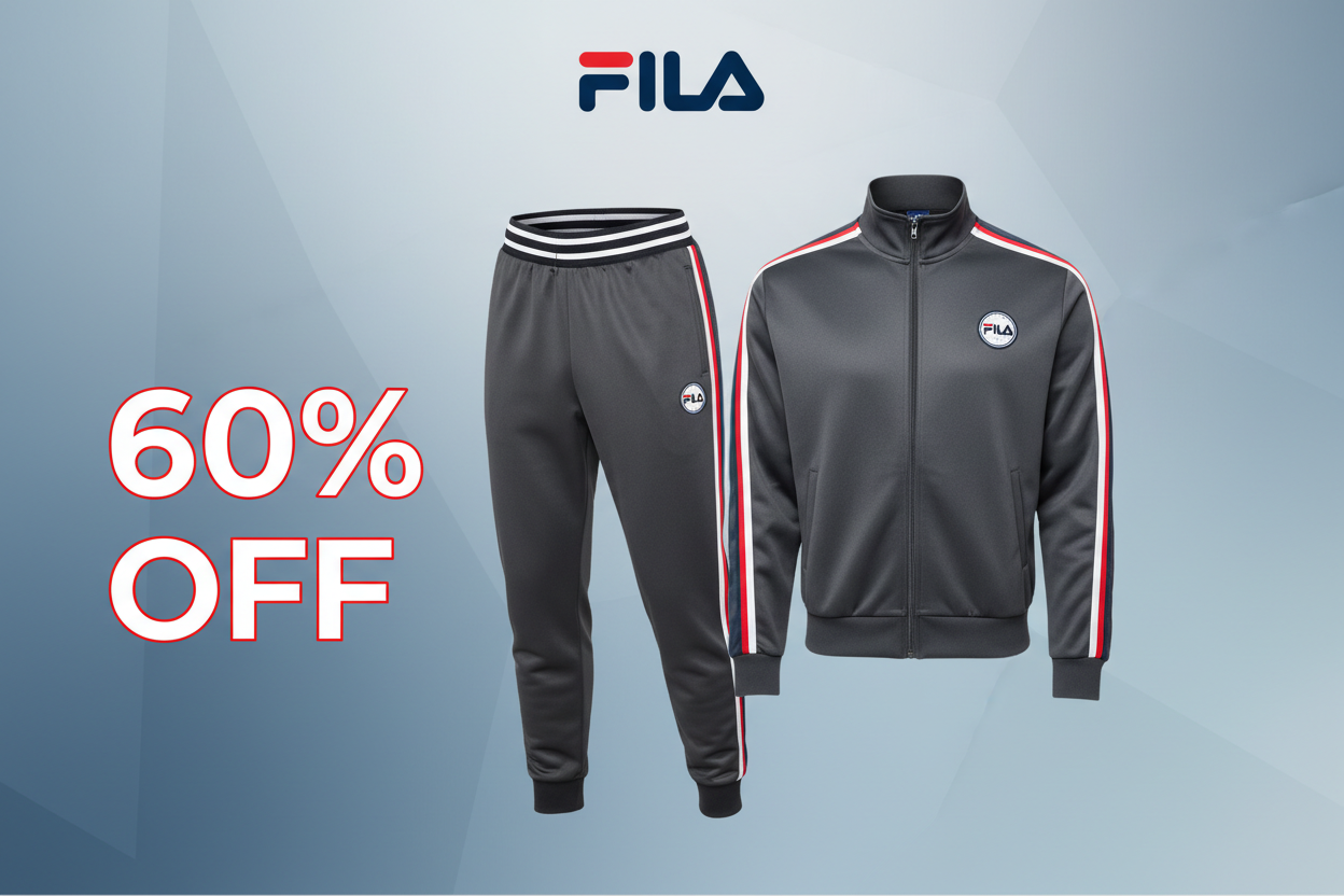 Put fila logo and some fila jogger pant and jacket and write 60% OFF