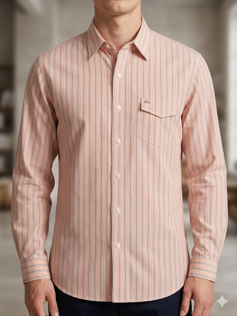 Polo Ralph Lauren Men's Longsleeve - Checkered Pastel Light Orange