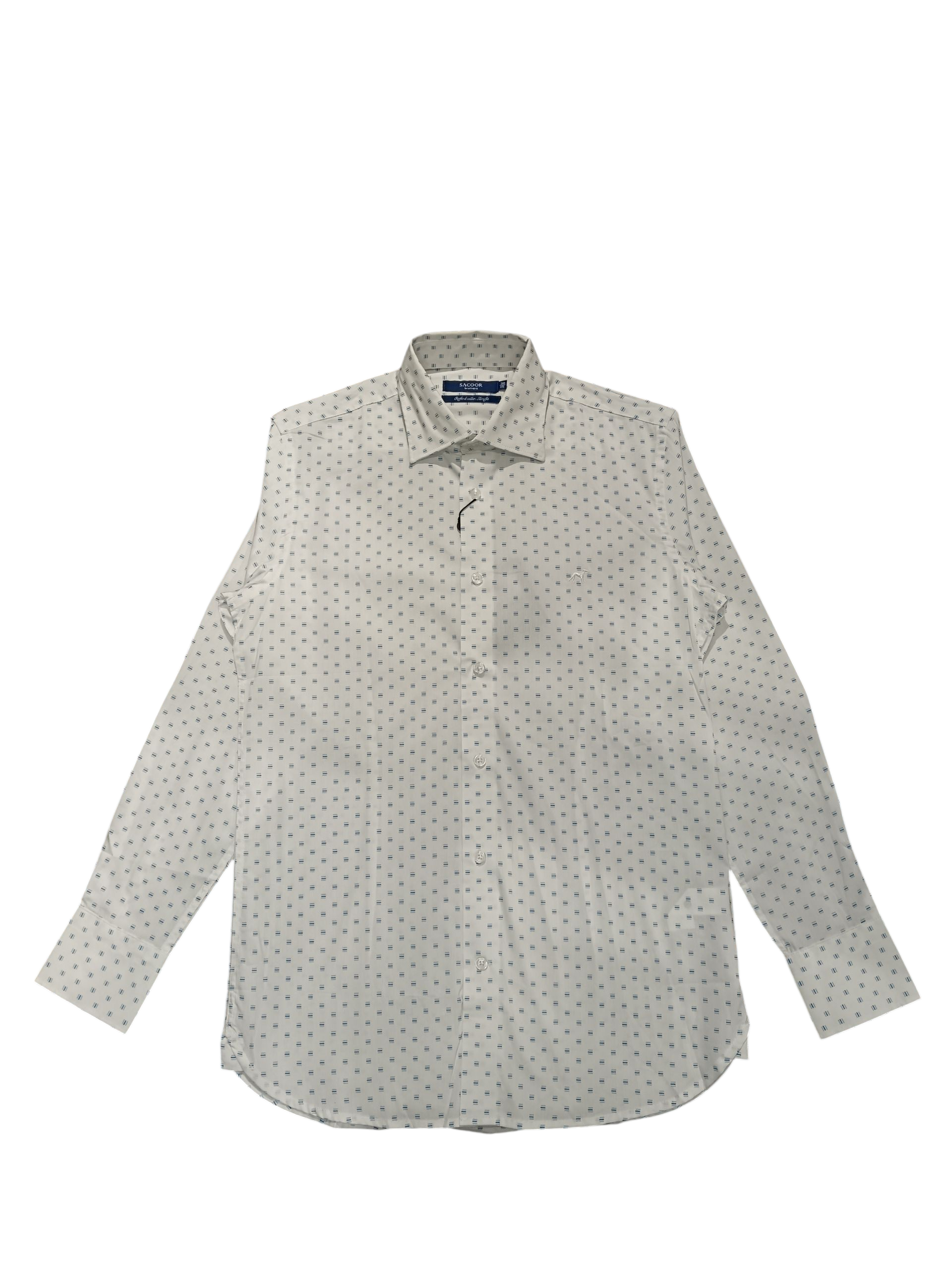 Sacoor Brothers Men's Slim Fit SHIRT WHITE AND BLUE