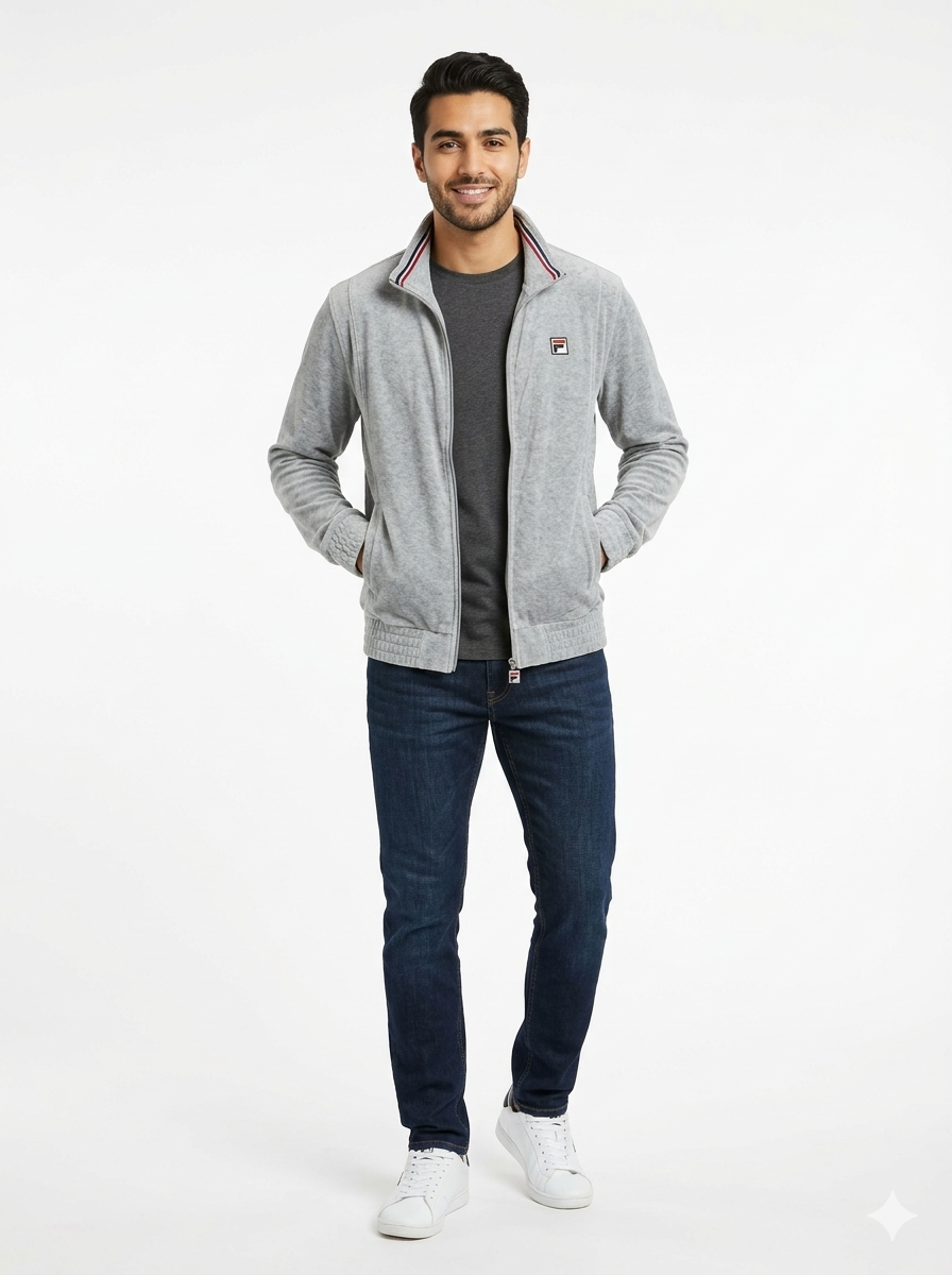 FILA Heritage Full-Zip Sweatshirt with Contrast Ribbed Collar - Grey