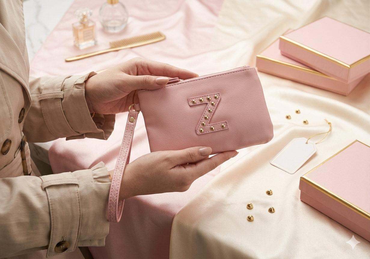 Gloo Studded Alphabet Z Pouch with Wrist Tag and Zipper Closure