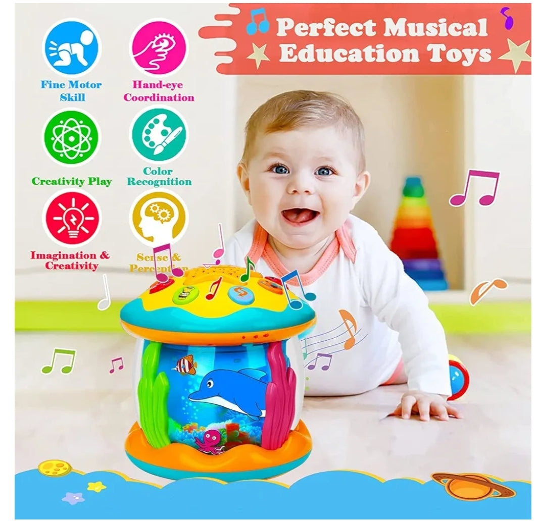AM ANNA Baby Music Toys 4 in 1 Projector Ocean Rotating Montessori Toys,Crawling Light Up Baby Toys Newborn Baby Early Education Toys 3-18 Months Babies Gifts for Toddlers 1-3 Years Old Boys Girl Kid