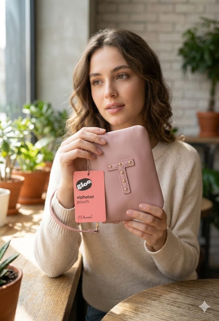 Gloo Studded Alphabet T Pouch with Wrist Tag and Zipper Closure