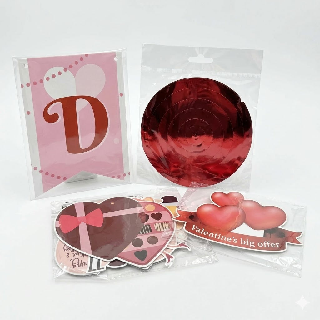 Valentine's Day Party Decoration Kit Banner Hearts Set - 4pcs Pack