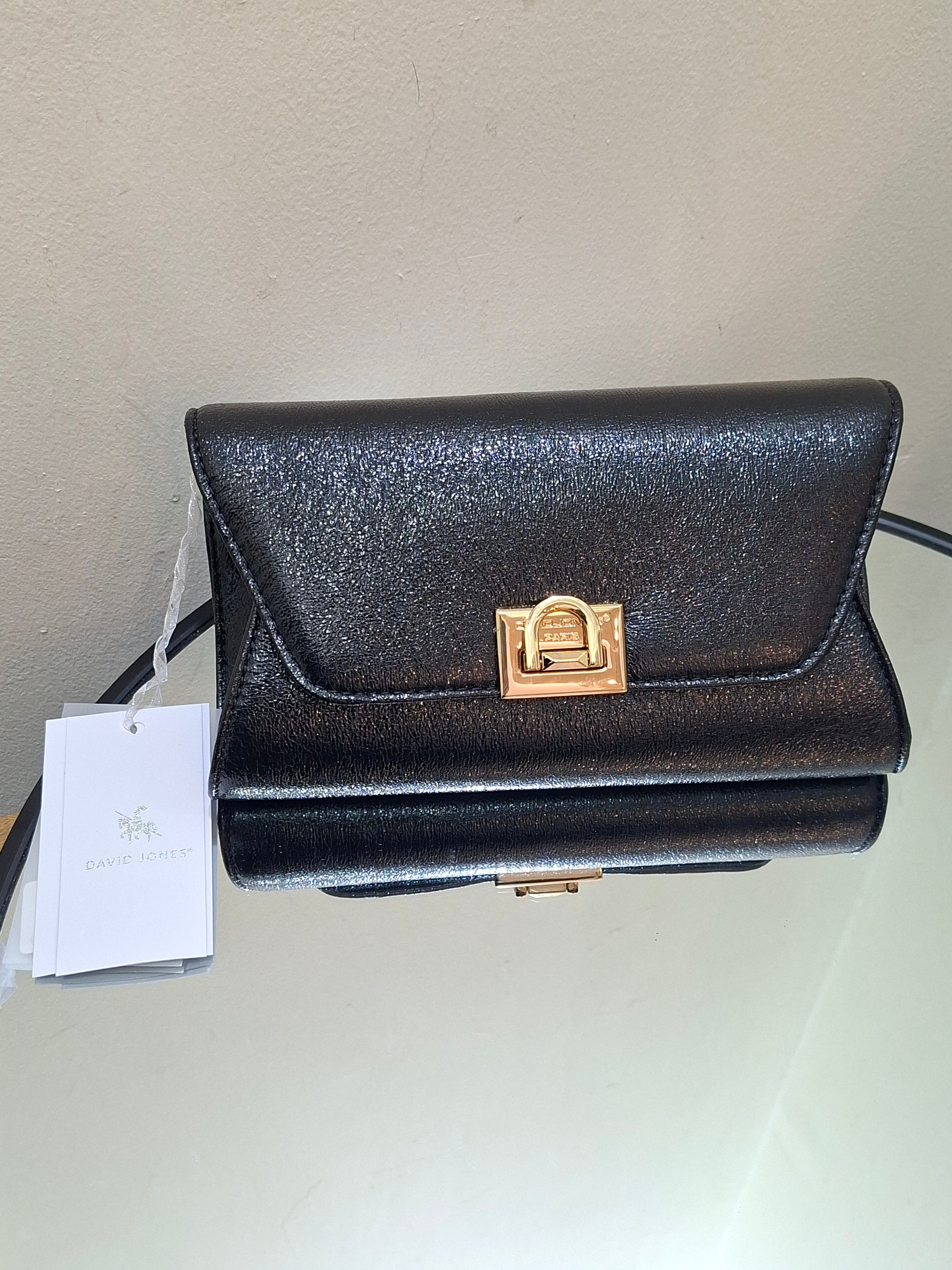 David Jones black crossbody bag with a textured finish and gold-tone hardware CM7181