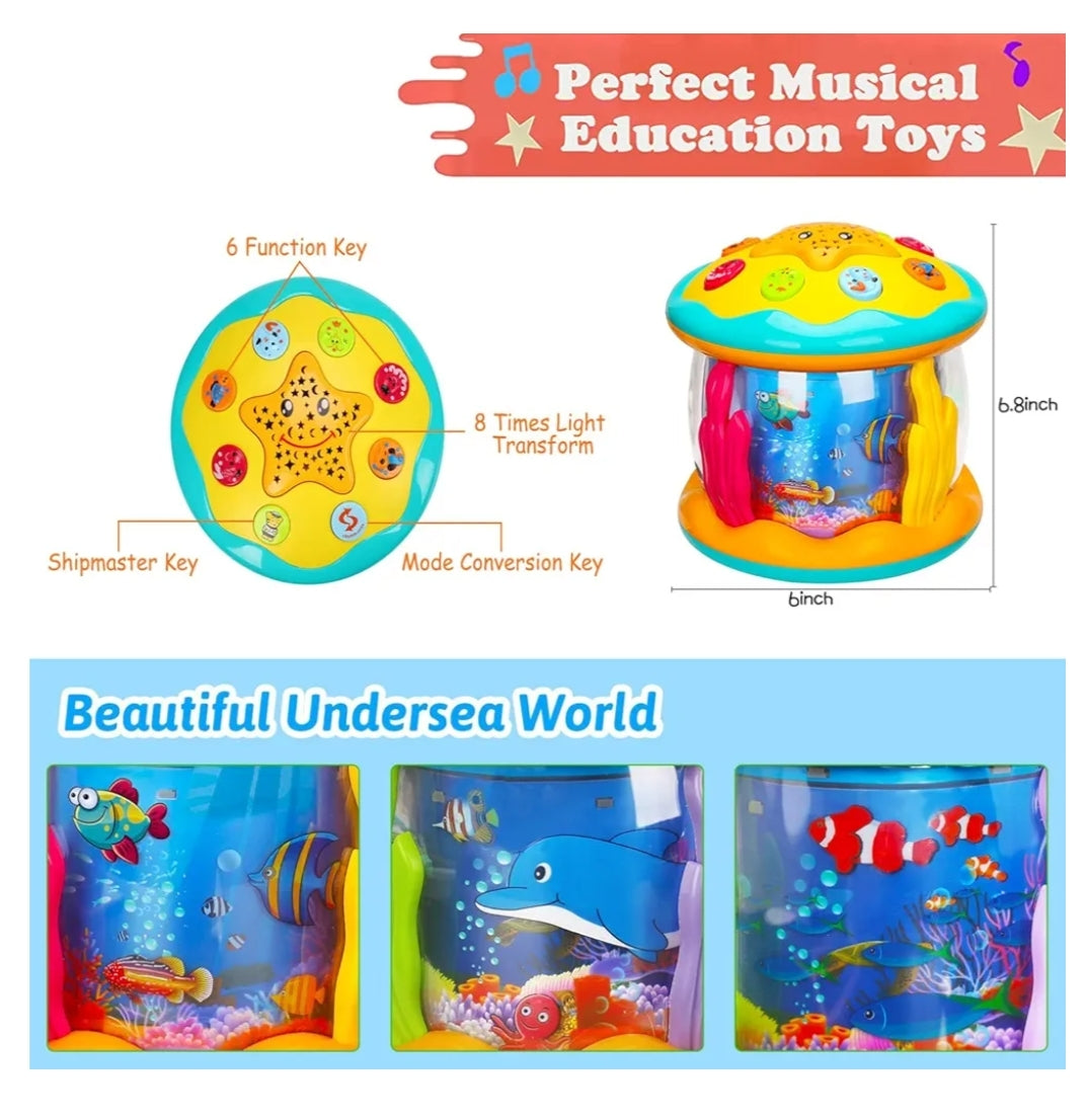 AM ANNA Baby Music Toys 4 in 1 Projector Ocean Rotating Montessori Toys,Crawling Light Up Baby Toys Newborn Baby Early Education Toys 3-18 Months Babies Gifts for Toddlers 1-3 Years Old Boys Girl Kid