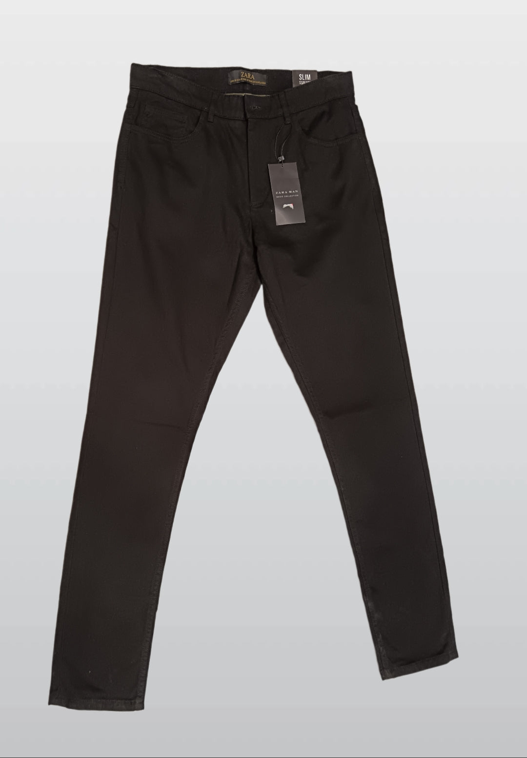 ZARA MAN BASIC COLLECION SLIM STRETCH BLACK PANTS