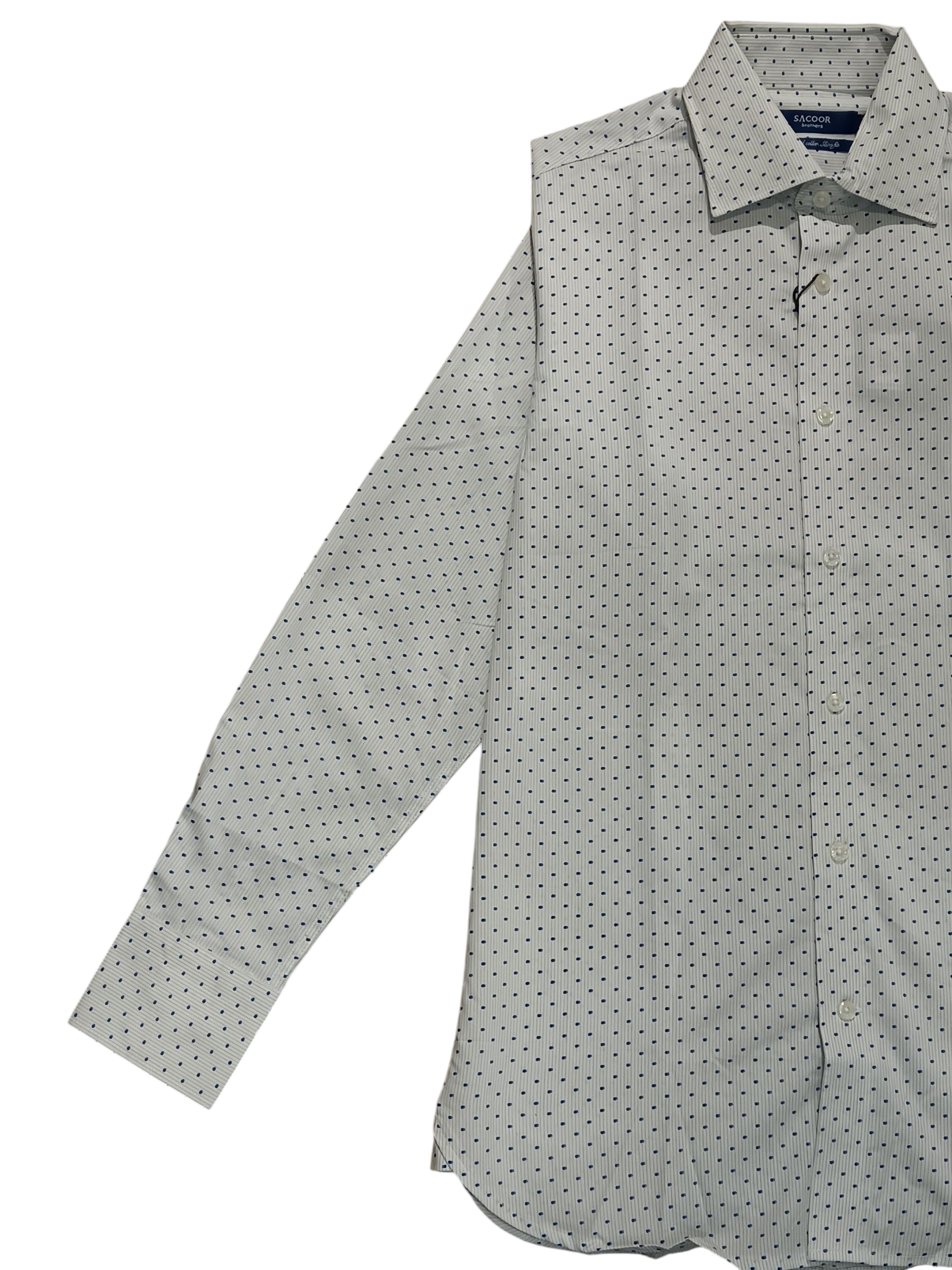 Sacoor Brothers Men’s White & Blue Shirt – Classic Formal & Casual Fit