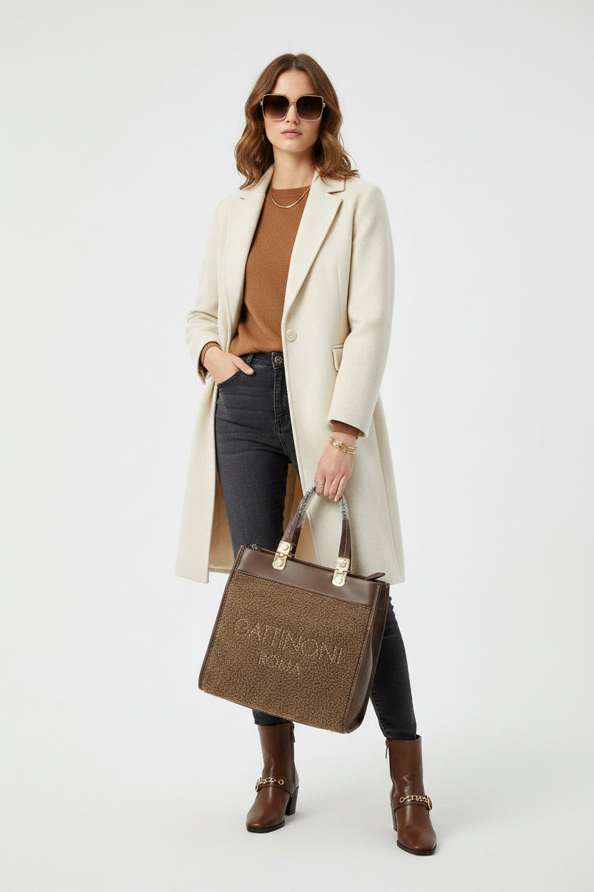 GATTINONI ROMA LADIES HANDBAG BINIA7914WZH500 Amelia M.Doub.Handle Poly Shealing PU Brown