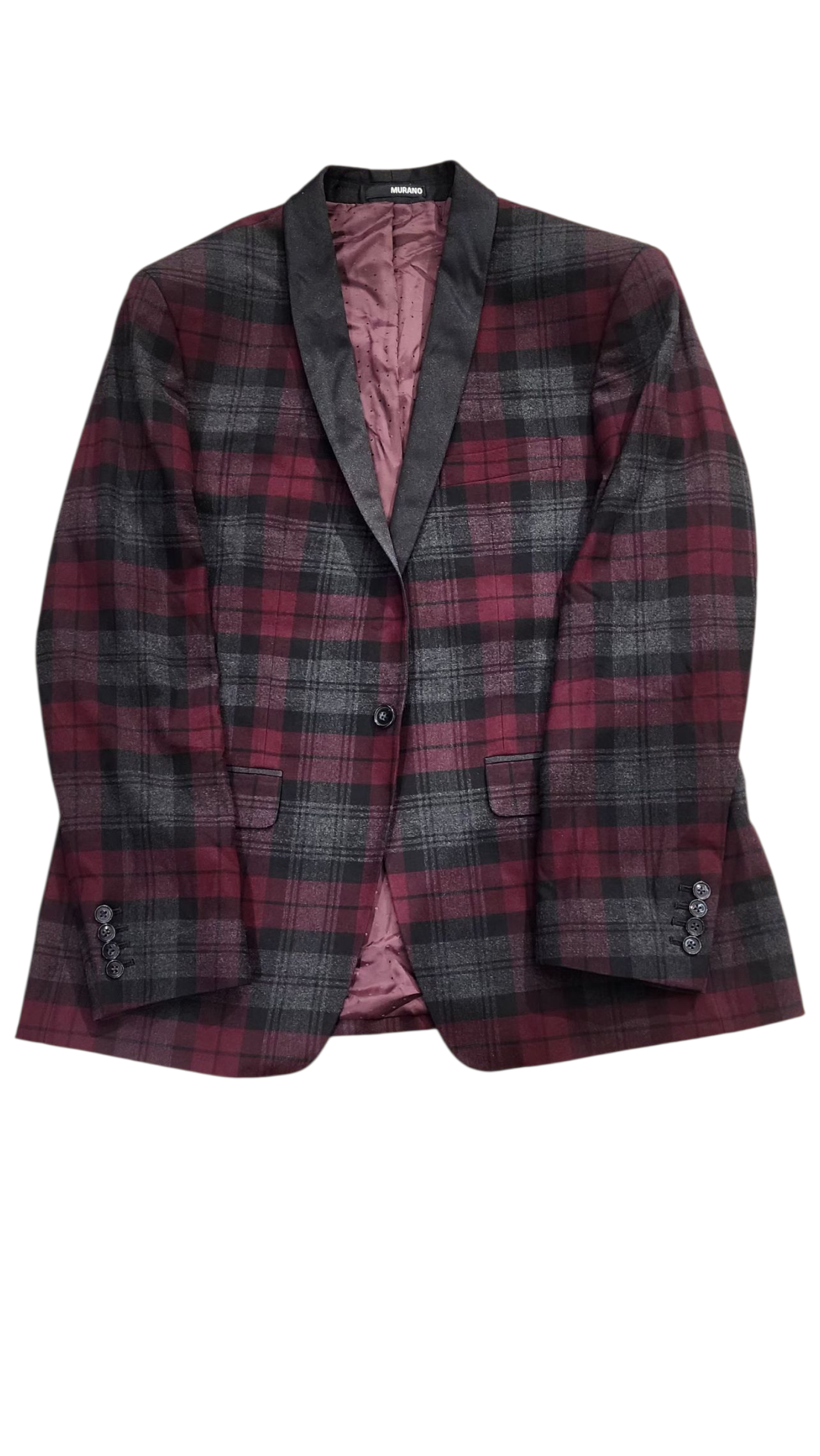 Red & Grey Checkered Blazer Jacket