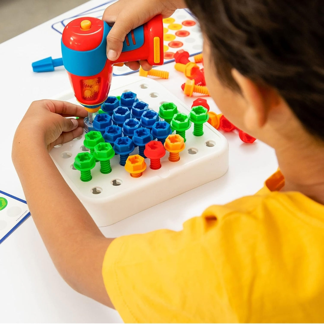 Educational Insights Design & Drill Patterns & Shapes Drill Toy, 58 Pieces with Toy Drill, Preschool STEM Toy for Home & Classroom, Ages 3+