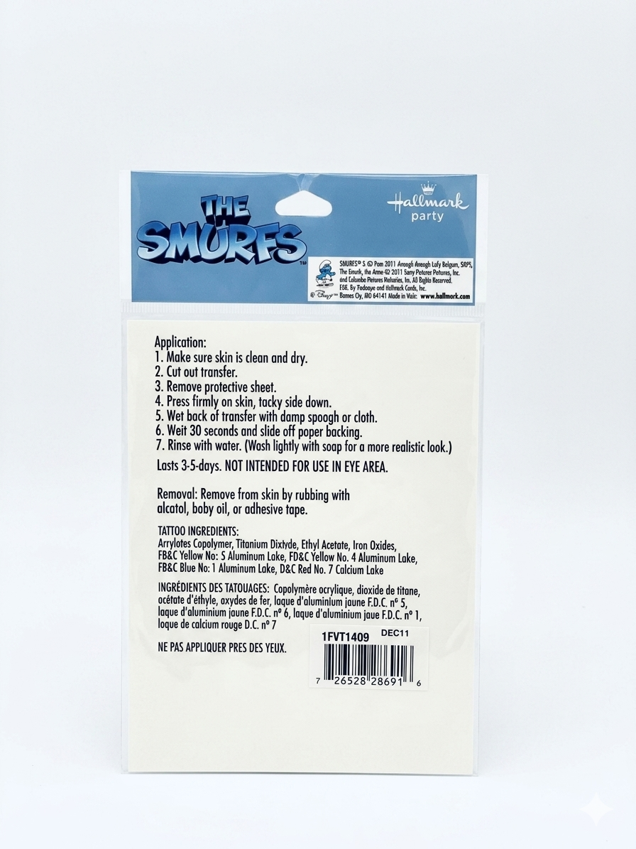 The Smurfs Temporary Tattoos - 4 Party Favor Sheets