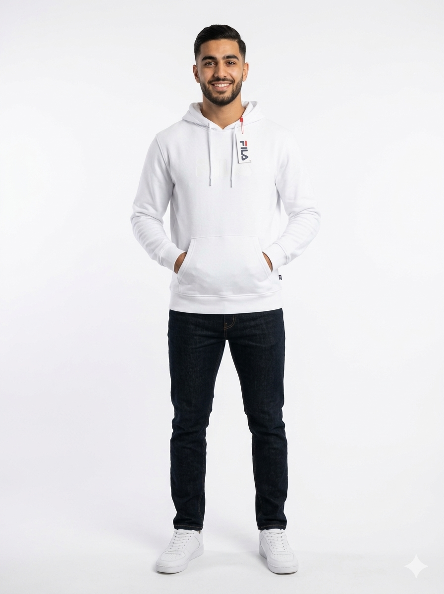 Product Title
FILA Men's Essential Logo Hoodie – Classic White