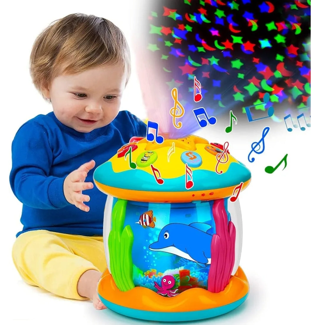 AM ANNA Baby Music Toys 4 in 1 Projector Ocean Rotating Montessori Toys,Crawling Light Up Baby Toys Newborn Baby Early Education Toys 3-18 Months Babies Gifts for Toddlers 1-3 Years Old Boys Girl Kid