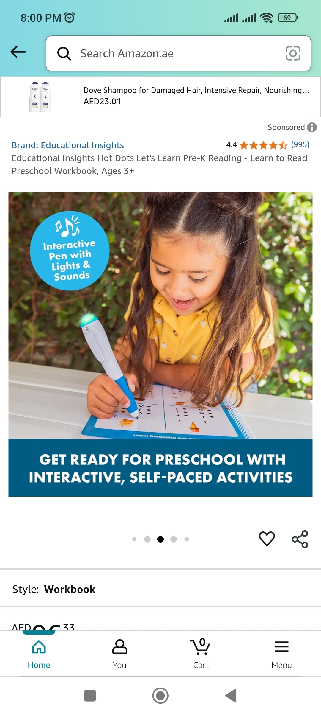 Educational Insights Hot Dots Let's Learn Pre-K Reading - Learn to Read Preschool Workbook, Ages 3+