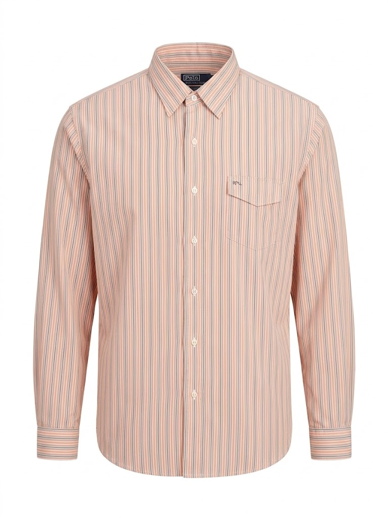 Polo Ralph Lauren Men's Longsleeve - Checkered Pastel Light Orange