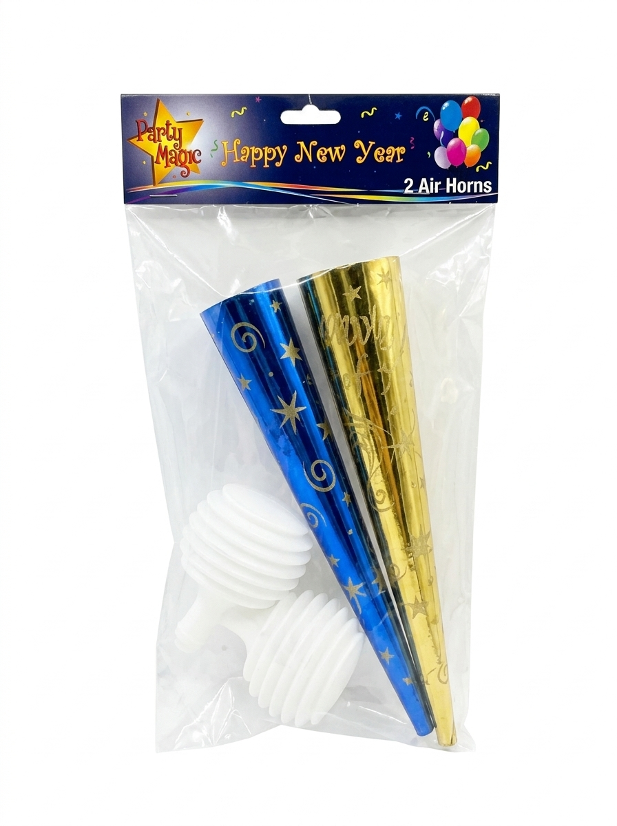 Happy New Year - 2pcs Air Horns Blue & Gold Colors