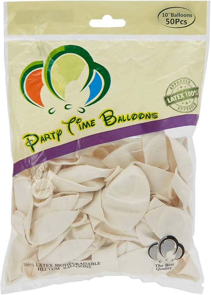 Party Time White Standard Latex Balloons Plain Color 10" 50 Pieces