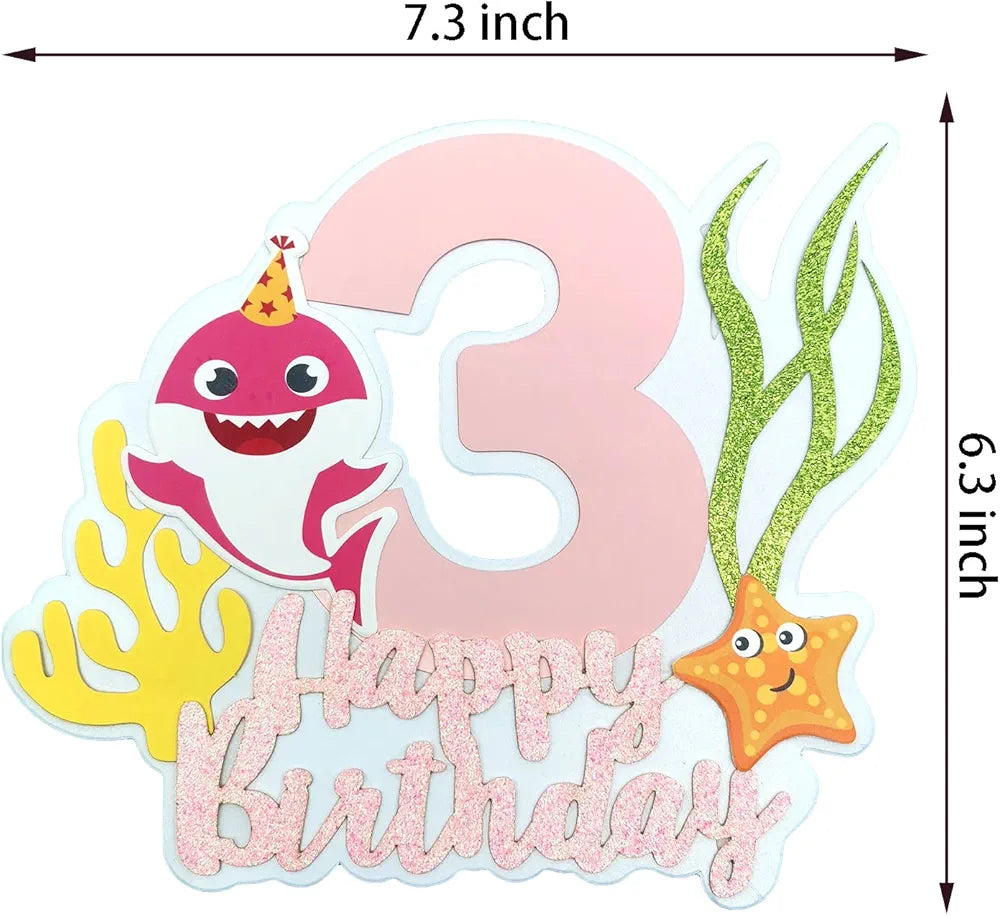 Pink Shark Baby Cake Topper 3,Shark Cake Topper 3rd Birthday Girl,Shark 3 Cake Topper for Baby Girls 3rd Birthday Decorations Shark Party Supplies