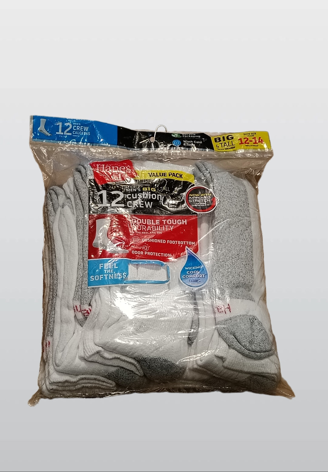 Hanes MENS BIG & TALL CUSHION CREW VALUE PACK 12PAIRS