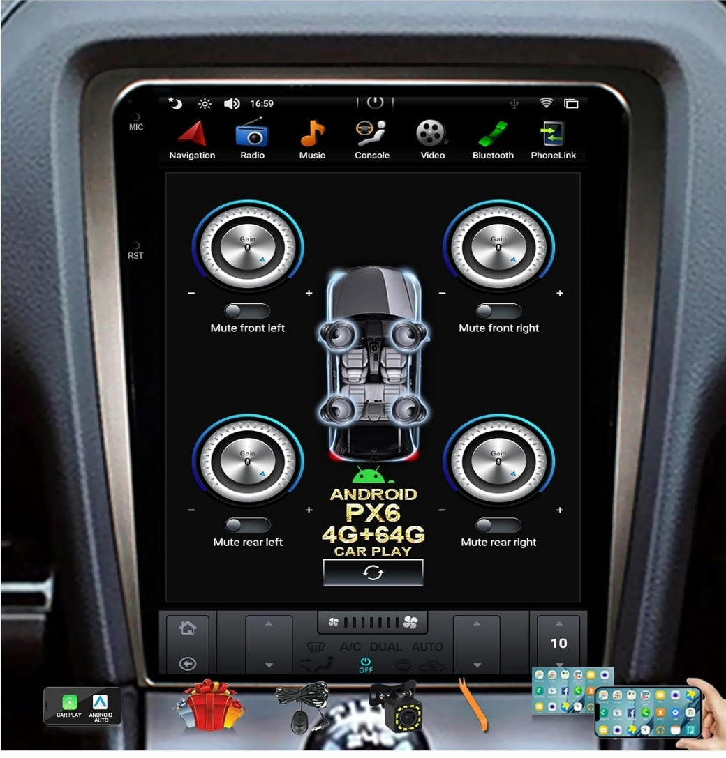 CUSP 2024 New 12.1 inch Android Car Stereo Radio GPS for Ford Mustang 2010-2014 Navigation Multimedia Player PX6 4G+64G in-Dash Head Unit Car Play DSP Auto Audio Video Voice Plug in and Play