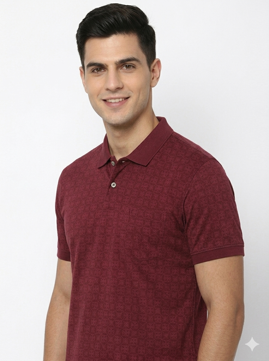Men's Premium Patterned Allen Solly -Burgundy/Wine Red