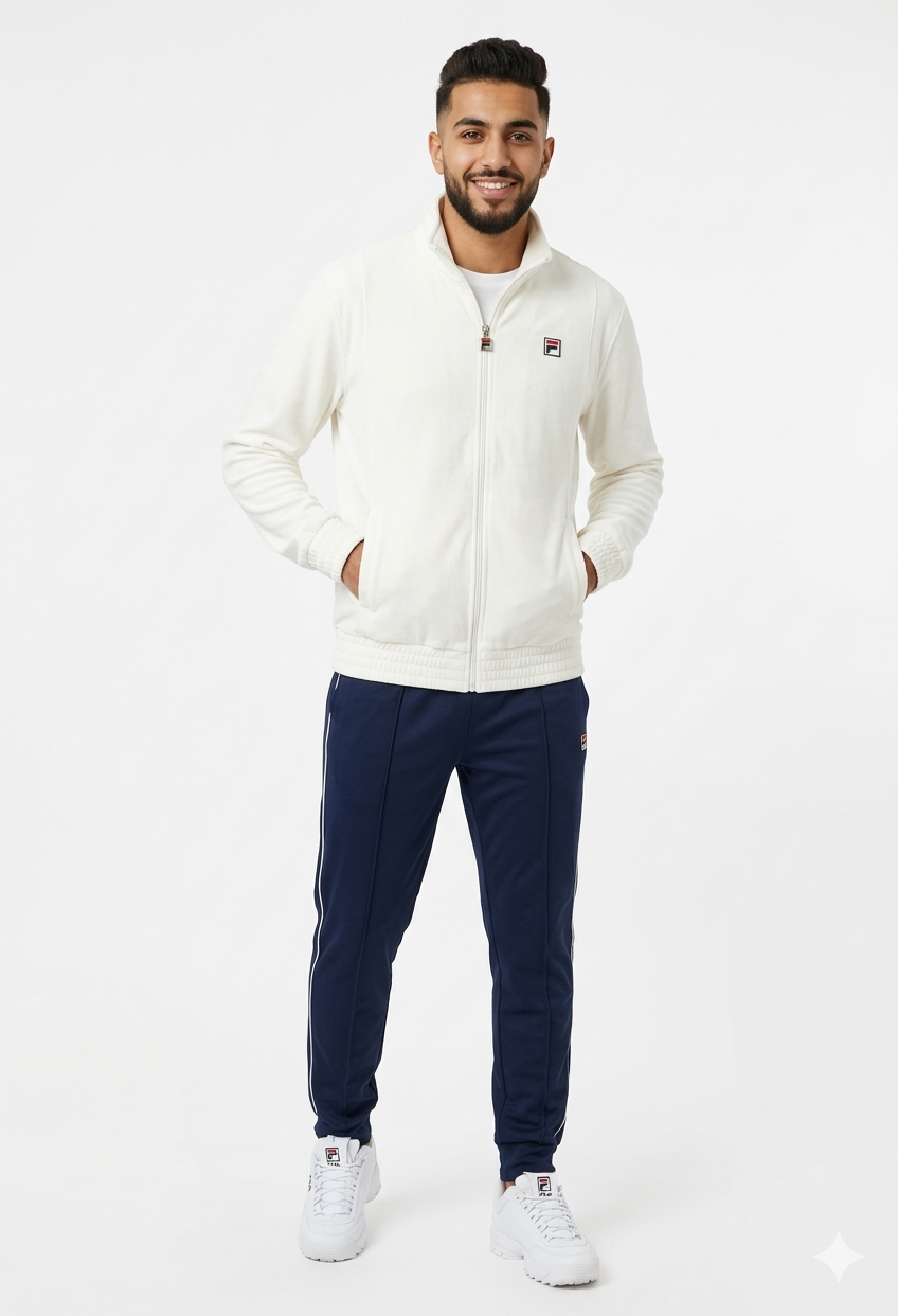 Fila Men's Classic O-Fit Velour 'White' Track Jacket - (LM13B750-132)