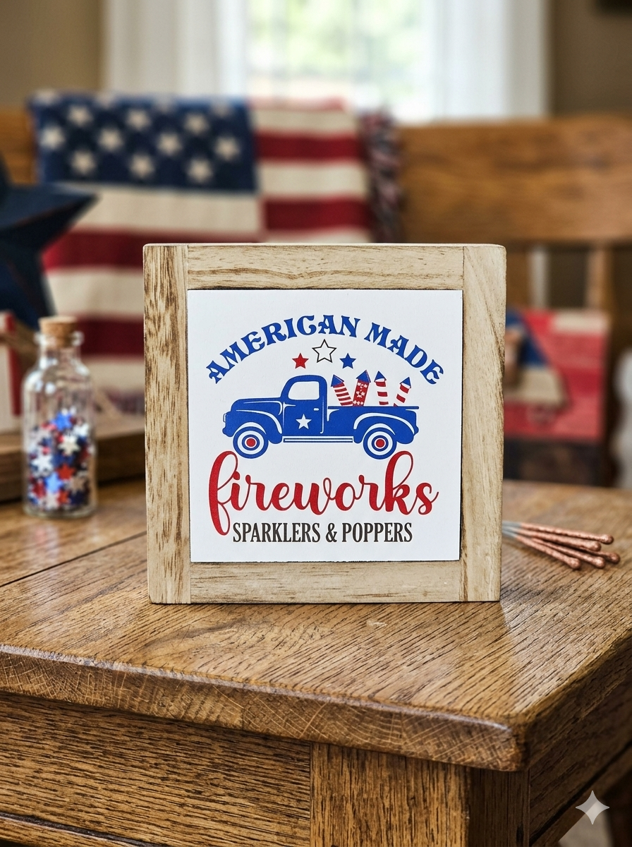 Vintage American Made Fireworks Wooden Sign
