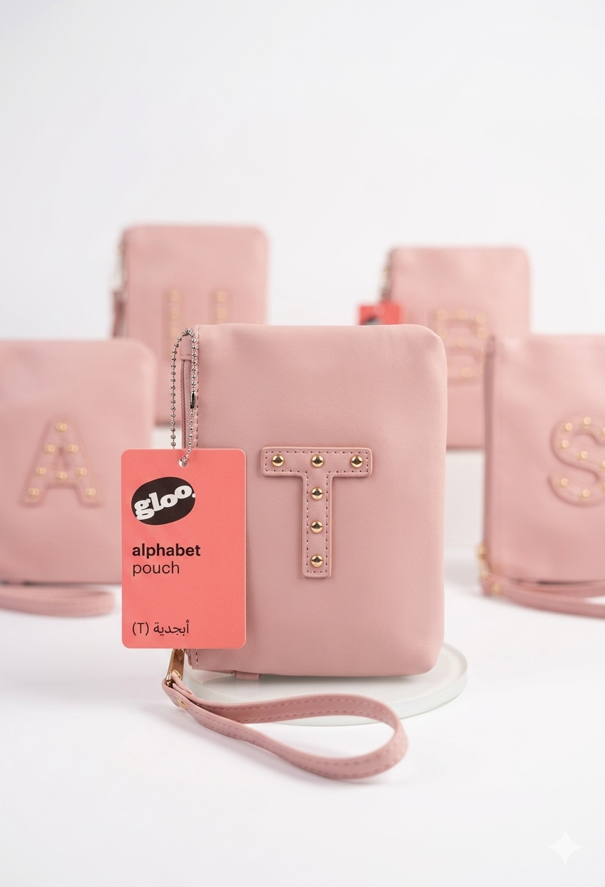 Gloo Studded Alphabet T Pouch with Wrist Tag and Zipper Closure