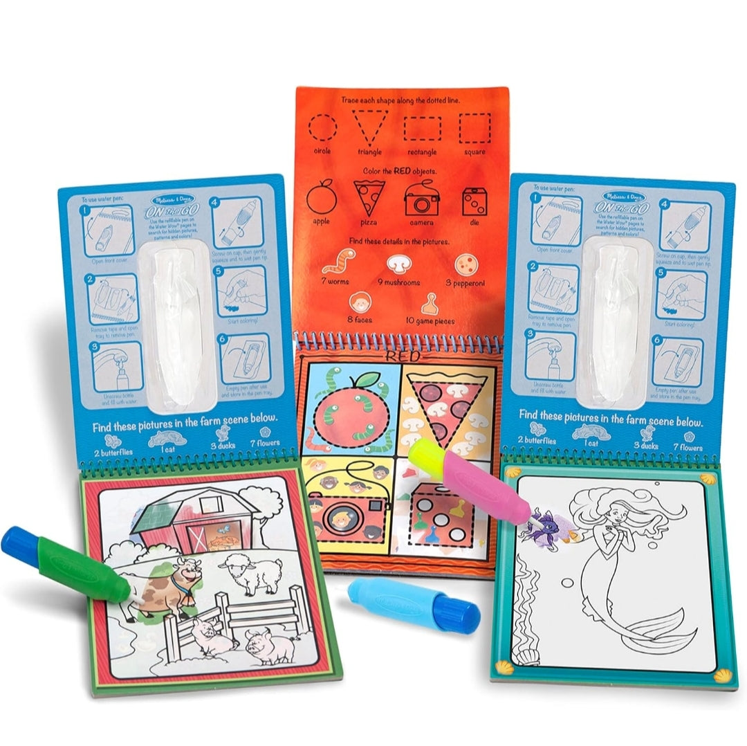 Melissa & Doug On the Go Water Wow! Reusable Water-Reveal Activity Pads, 3-pk, Colors and Shapes, Fairy Tales, Animals - Travel Toys, Stocking Stuffers, Mess Free Coloring For Kids Ages 3+