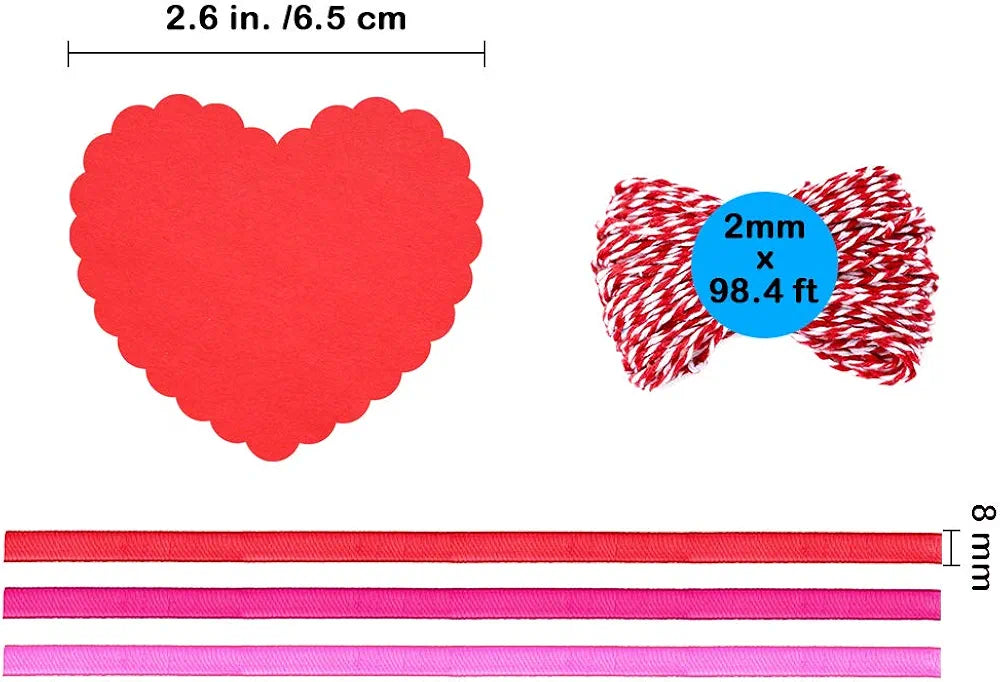 Supla 120 Pcs 15 Colors Valentine's Day Wavy Heart Cut Out Gift Tags with Hole Favor Tags Blank Paper Hang Tags Treats Tags Hang Tags Hang Label Cards Wish Tree Tags and Organza Ribbons Bakers Twine