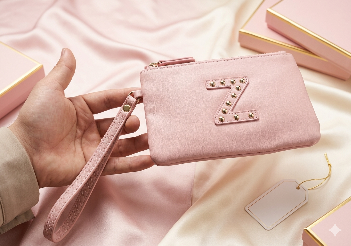Gloo Studded Alphabet Z Pouch with Wrist Tag and Zipper Closure