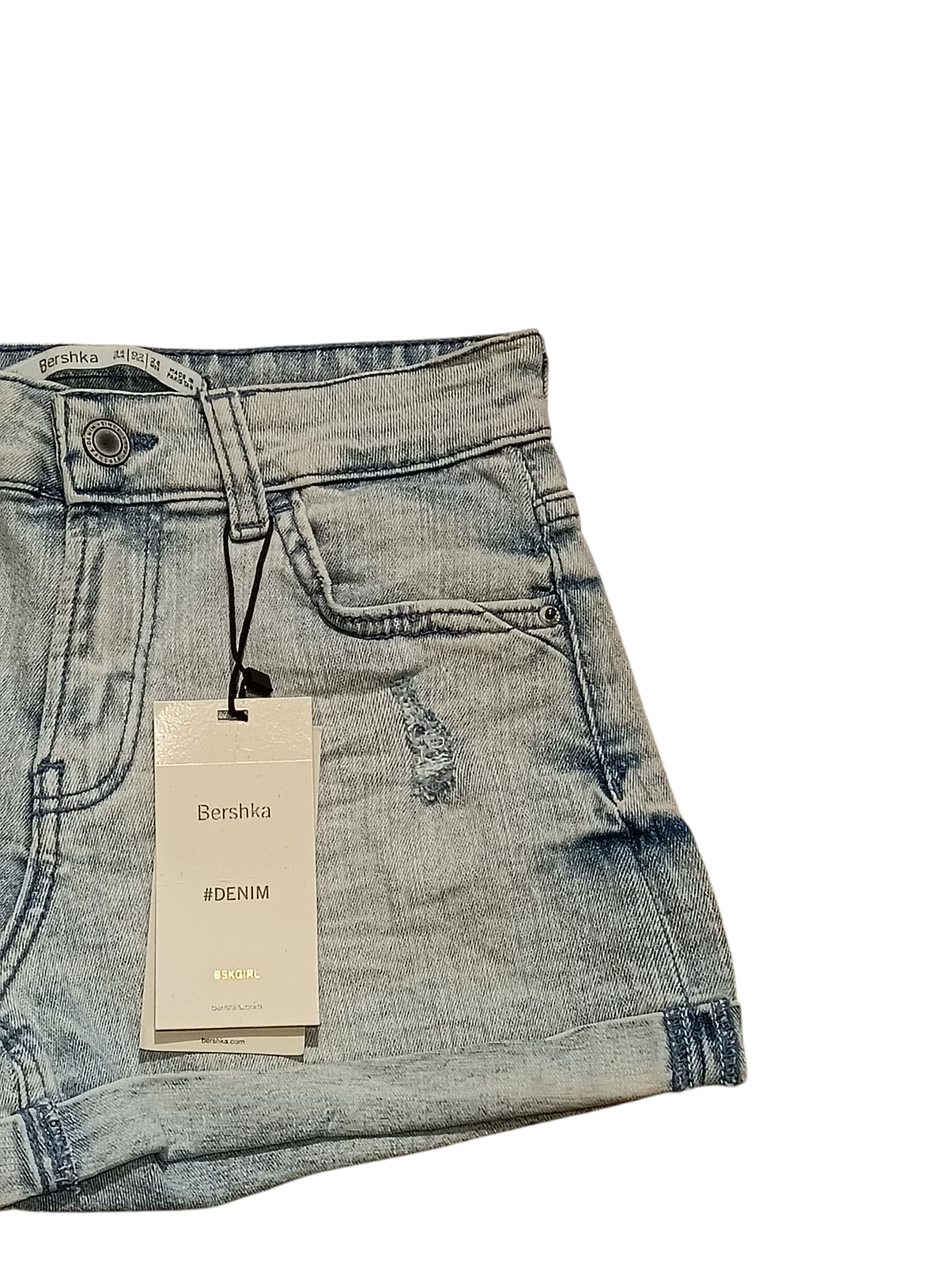 Berskha BSKGIRL DENIM Women's Jeans Shorts The color is a dark white on a sky