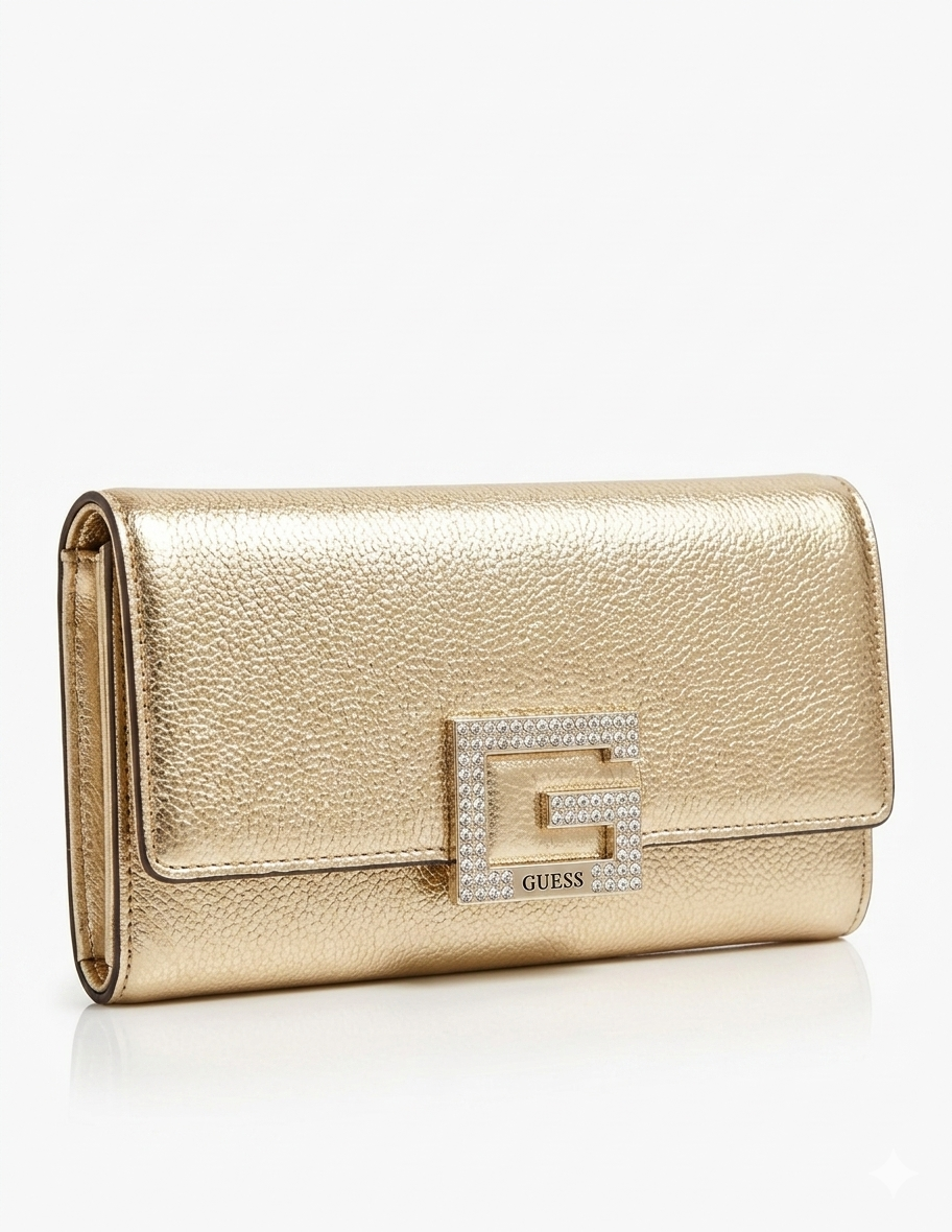 GUESS WOMENS DAZZLE CLUTCH HANDBAG - Gold MG767571