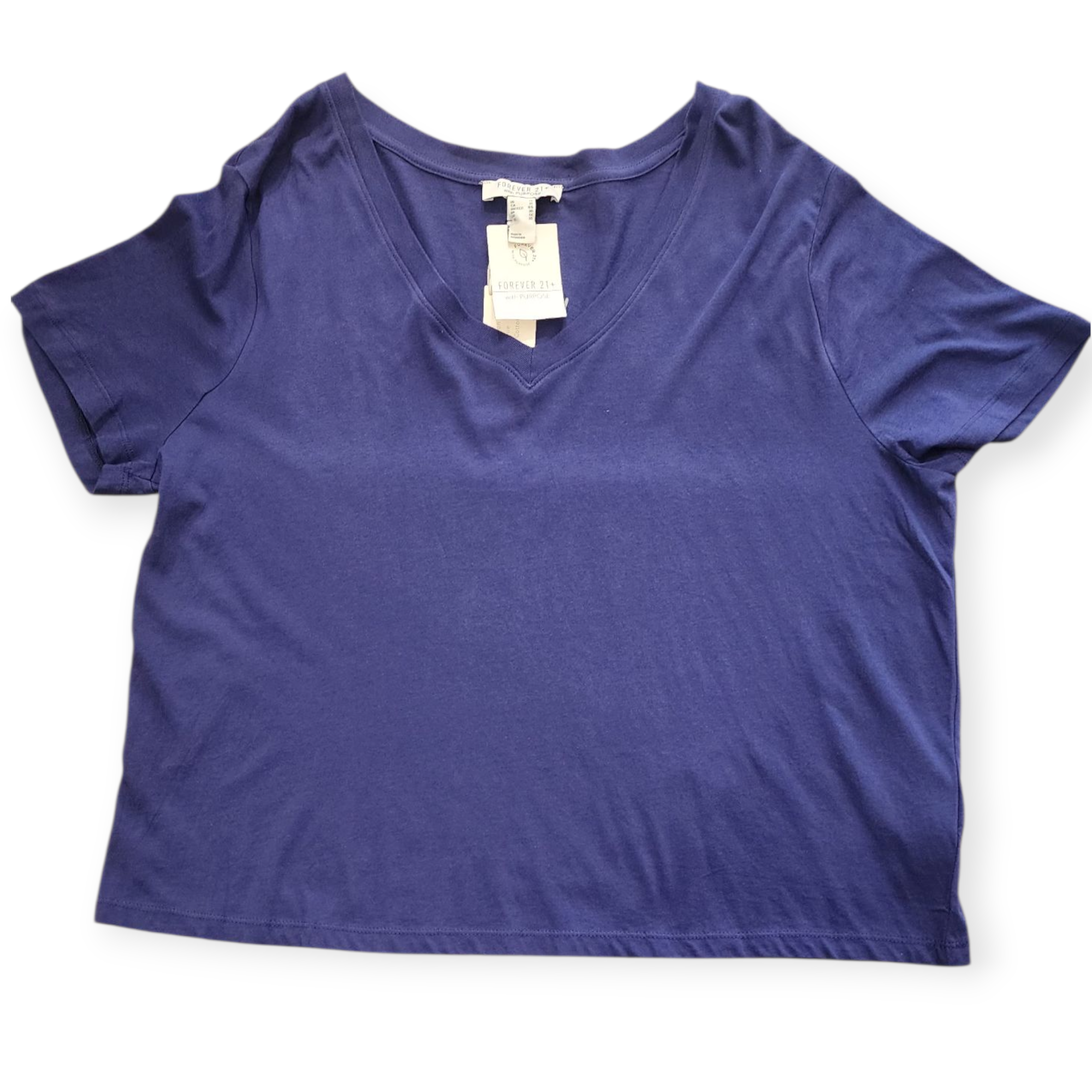 FOREVER 21+ WOMEN'S BLUE V NECK T SHIRT