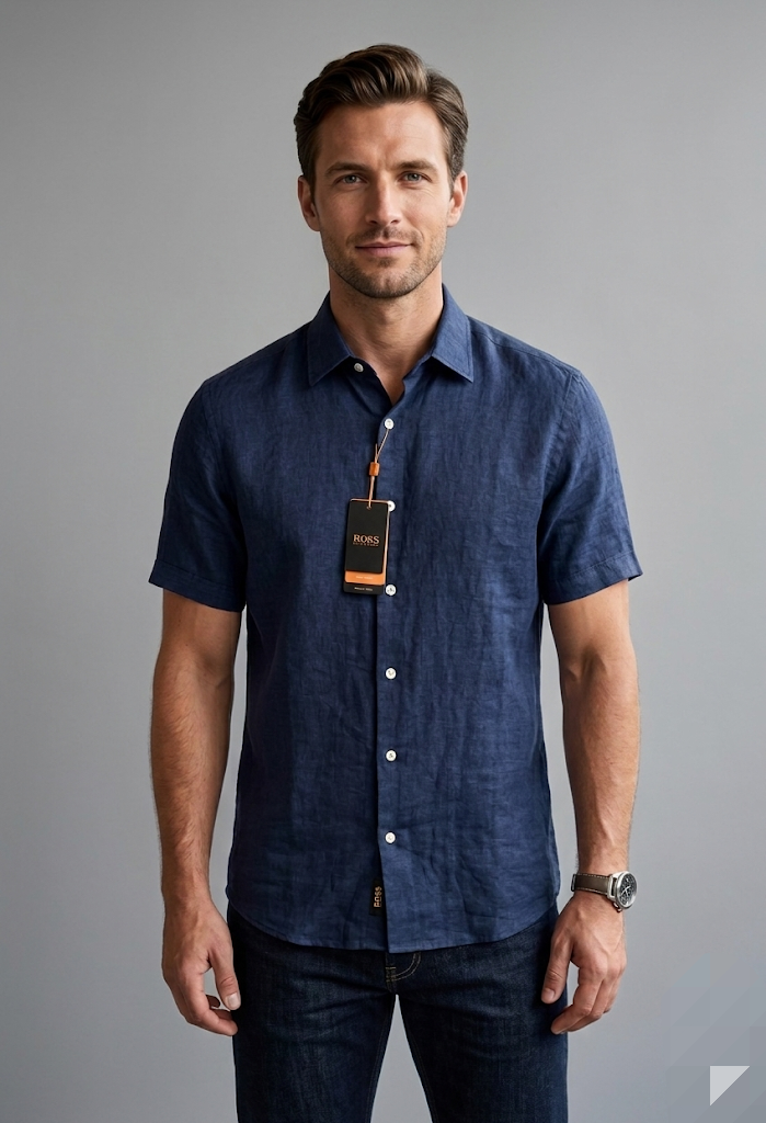 Hugo Boss Linen shirt navy blue