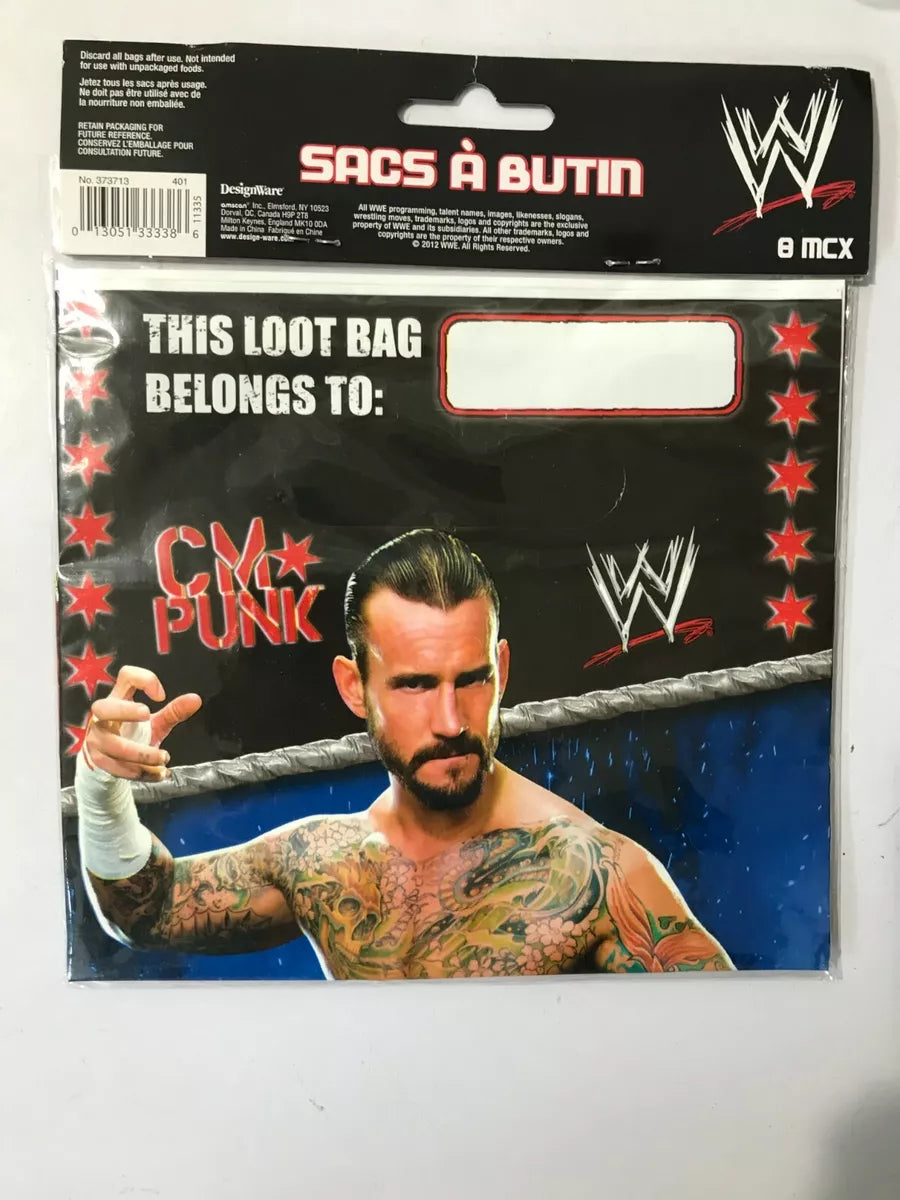 2012 WWE WRESTLING BIRTHDAY PARTY LOOT BAGS 8 PACK CM PUNK