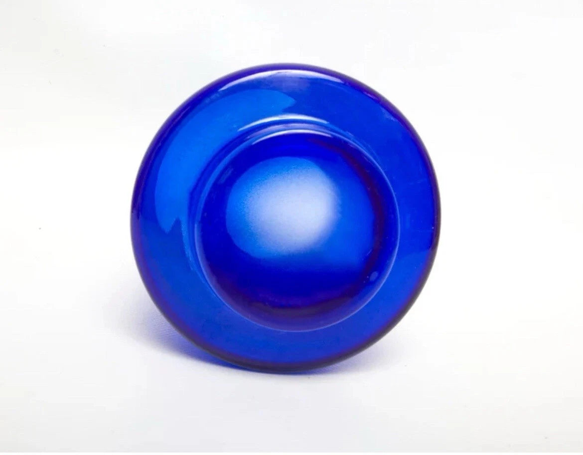 Vintage Cobalt Blue Vase Clear Footed Base Hand Blown Plastic Centerpiece Vase
