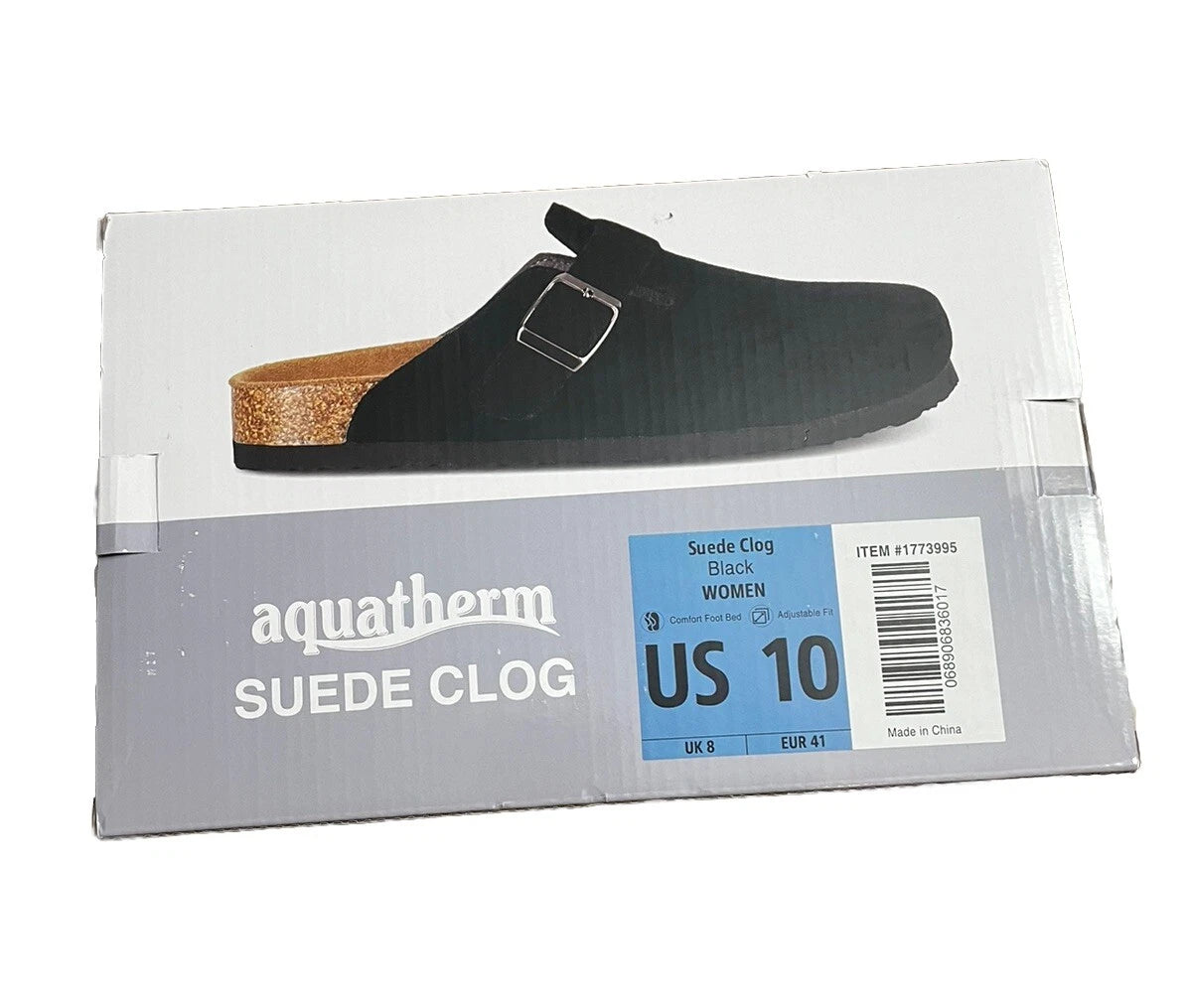 Aquatherm Women's Suede Clog Shoes, Black, Size 10, NWB