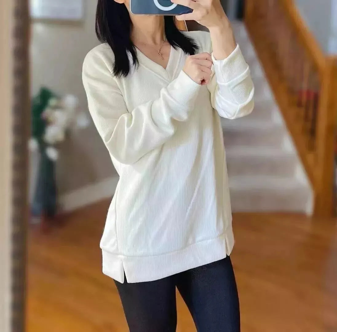 SIZE: XXL - Marc New York Women's V Neck Long Sleeve Textured Top, Color: Cream