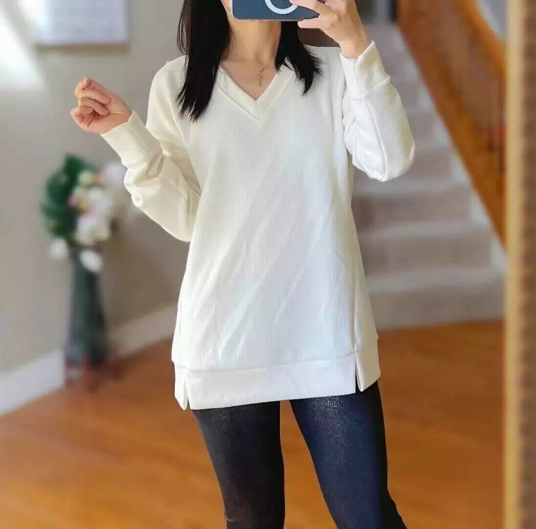 SIZE: XXL - Marc New York Women's V Neck Long Sleeve Textured Top, Color: Cream