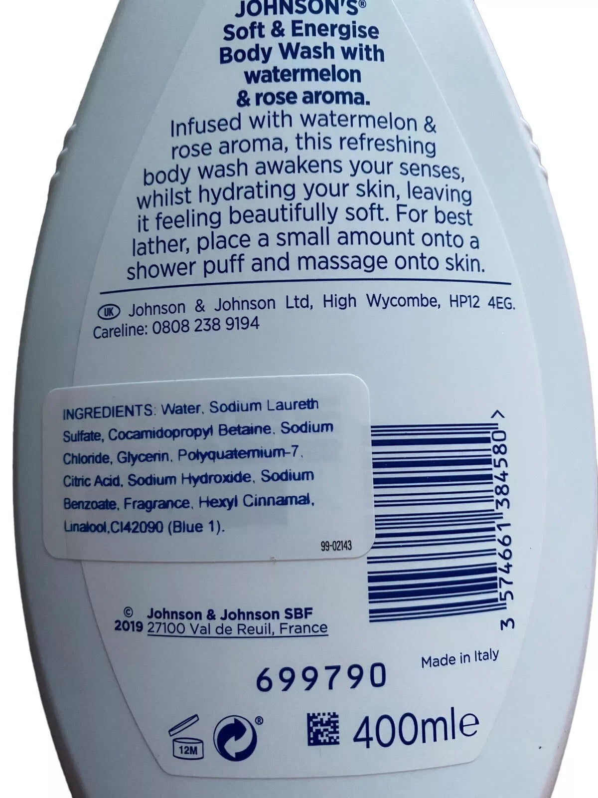 JOHNSON'S® Soft & Energise Body Wash with Watermelon & Rose Aroma 400ml