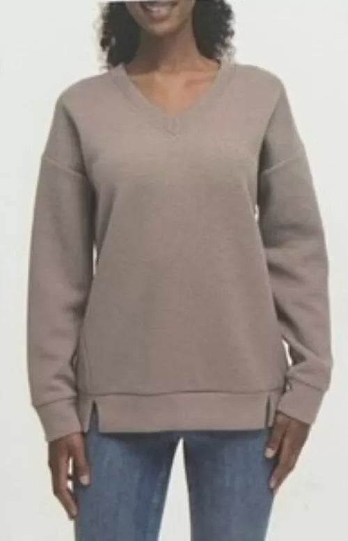 SIZE: XXL - Marc New York Women's V Neck Long Sleeve Textured Top, Color: Taupe