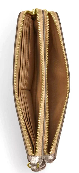 NWT Coach Double Zip Wallet In Signature Canvas Color Gold/Champagne Multi