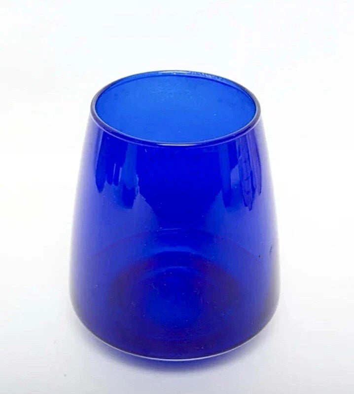 Vintage Cobalt Blue Vase Clear Footed Base Hand Blown Plastic Centerpiece Vase