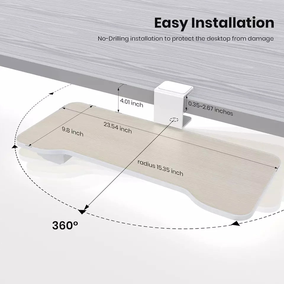 Keyboard Tray Under Desk, 360 Rotating Keyboard&Mouse Tray with Drawer, Yikola Desk Extender Adjustable C-Clamp, Ergonomic Platform Tray Under Table, No Drilling Install in-Oak Pattern