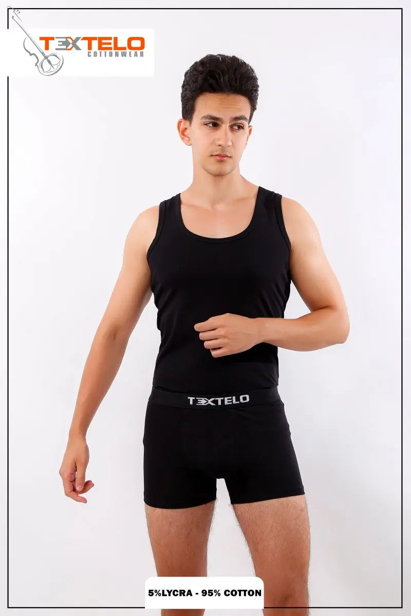 black underwear Mens Underwear Set Cotton T-Shirt & Trunk Boxer Black Textelo