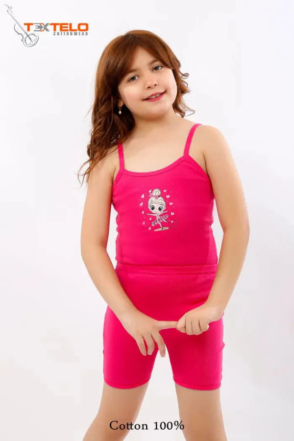 Girls Vest Underwear 100% Cotton Vests And Briefs Set of Red Color